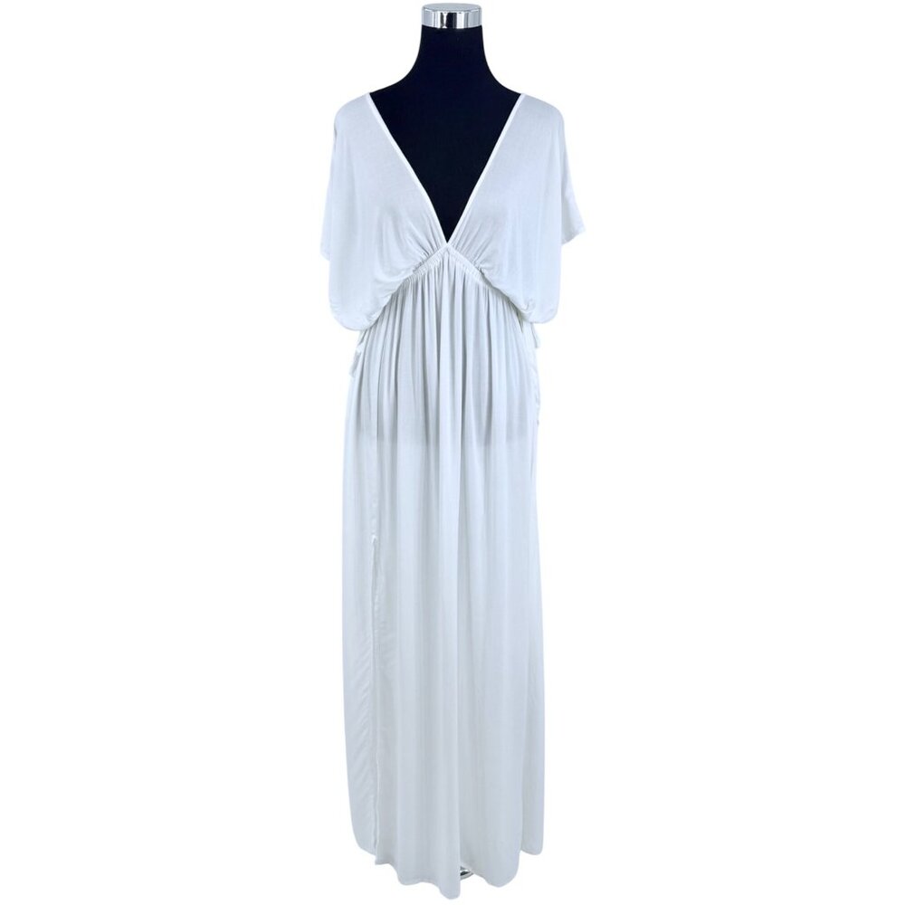 ASOS Maternity White V-Neck Maxi Dress Butterfly Sleeve Empire Waist Boho - Picture 14 of 16